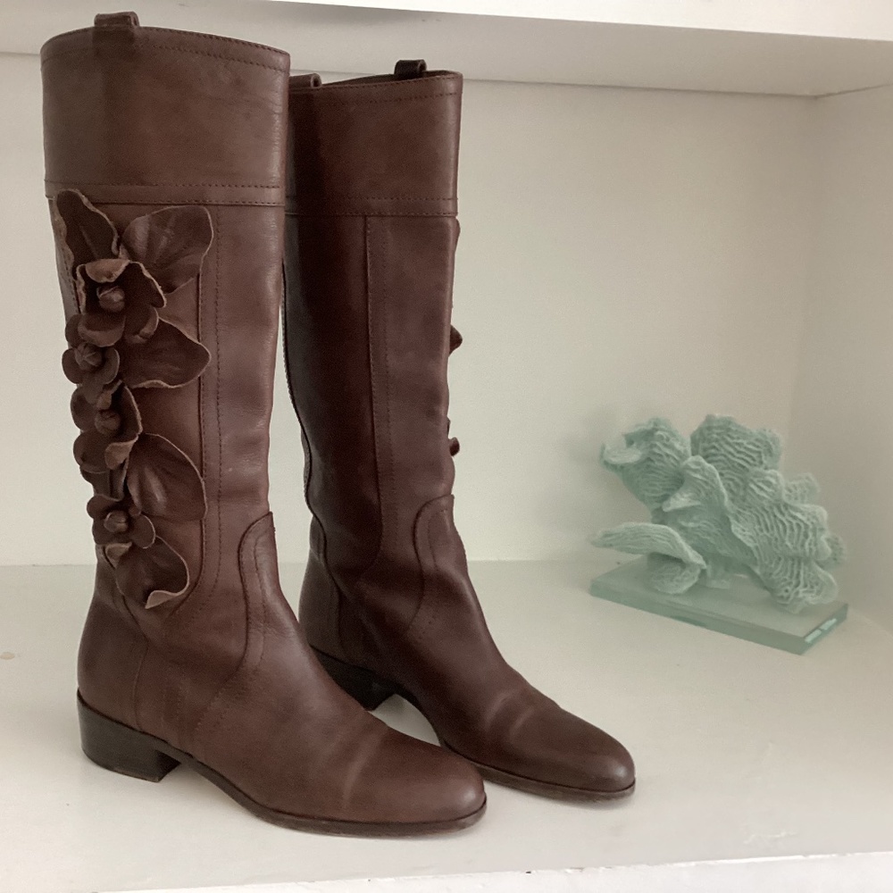 REDUCED Valentino Garavani Floral Boots leather floral appliqué riding knee 36